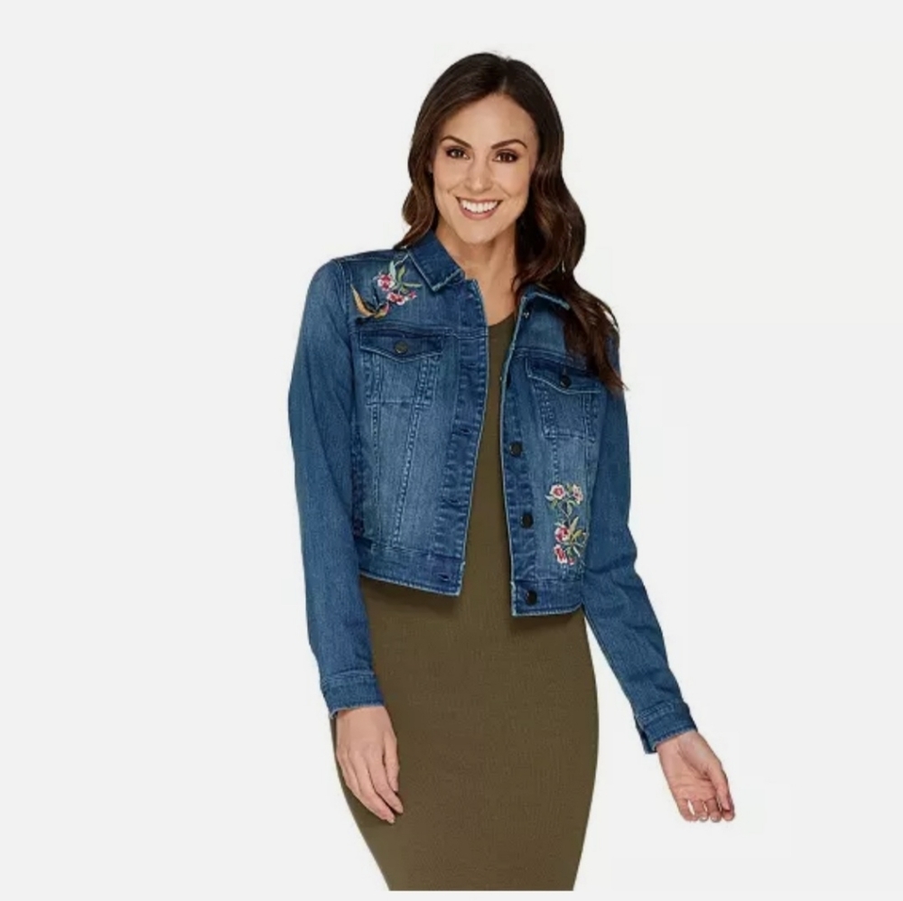 G.I.L.I. Embroidered Medium Wash Denim Jacket